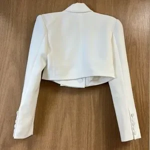 【Alex Perry】 Croppedサテンブレザー Parker cropped satin crêpe blazer in white - Alex Perry